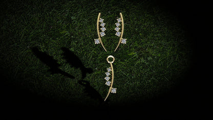 Golden Cascade Pendant with Earrings